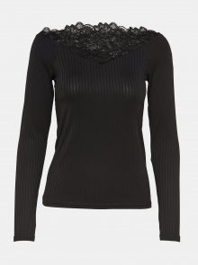 Černé žebrované tričko s krajkovými detaily Jacqueline de Yong Rine