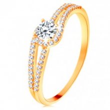 Zlatý prsten 585 s rozdělenými třpytivými rameny, čirý zirkon GG131.03/22/26