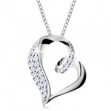 Stříbrný náhrdelník 925, nepravidelná kontura srdce se smyčkou a zirkonky AC23.02