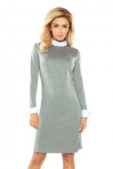 Dámské svetrové šaty s bílým límečkem šedé - L
