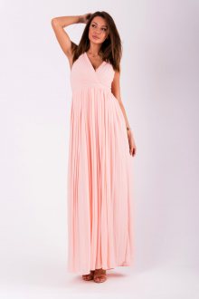 Dámské šaty EVA&LOLA na ramínka s plisovanou sukní dlouhé růžové - M