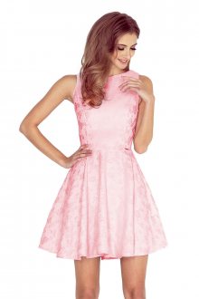 Společenské a plesové exkluzivní šaty s kolovou sukní a žakárovým vzorem růžové - L