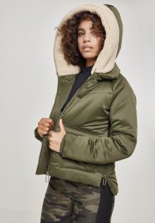 Urban Classics Ladies Sherpa Hooded Jacket darkolive/darksand - XS