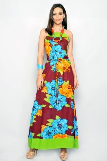 Dámské letní šaty s potiskem květin dlouhé - M
