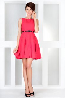 Dámské společenské šaty NUMOCO s páskem středně dlouhé růžové - XL