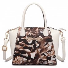 Moderní lakovaná kabelka s kávovými květy Miss Lulu bílá - bílá