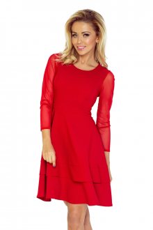 Dámské společenské šaty s dlouhým rukávem ze síťoviny červené - XS