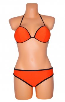 Dámské plavky dvoudílné sexy bikiny TRIANGLE zdobené černými lemy oranžové - S