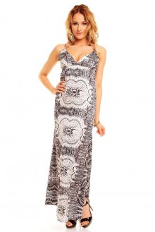 Letní dámské šaty s elegantním potiskem dlouhé černo-bílé - L