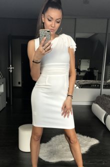 Dámské společenské sexy šaty středně dlouhé bílé - S