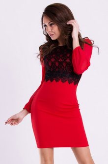 Dámské společenské šaty EMAMODA s dlouhými rukávy červeno-černé - L