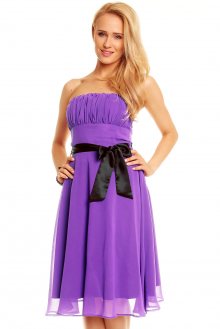 Dámské společenské šaty korzetové s mašlí a šifonovou sukní fialové - M