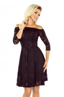 Společenské dámské šaty s odhalenými rameny krajkové černé - S