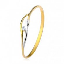 Prsten ve žlutém a bílém 14K zlatě, úzká ramena, vlnky a zirkon čiré barvy GG204.20/22