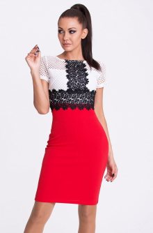 EMAMODA dámské společenské šaty se síťovaným živůtkem červené - M