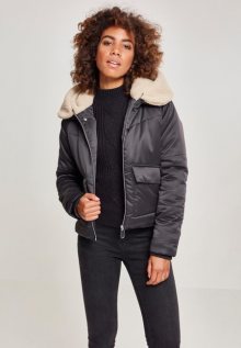 Urban Classics Ladies Sherpa Hooded Jacket blk/darksand - XS