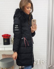 Dámská zimní prošívaná bunda s kapucí s kožíškem černá - XXL