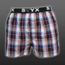 STYX UNDERWEAR bavlněné černo-modro-růžové kostkované pánské trenýrky Sport B415