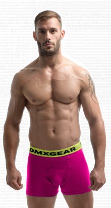 DMXGEAR pánské luxusní růžové boxerky Anatomically Fit Boxer se žlutou gumou v pase