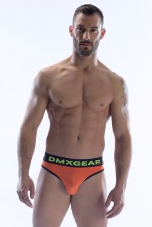 DMXGEAR pánská luxusní oranžová tanga Anatomically Fit Thong s černou gumou v pase
