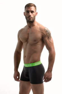 DMXGEAR pánské luxusní tmavě šedé boxerky Anatomically Fit Boxer se zelenou gumou v pase