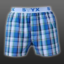 STYX UNDERWEAR bavlněné bílo-modré modré kostkované pánské trenýrky Sport B432