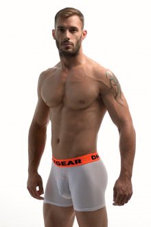 DMXGEAR pánské luxusní bílé boxerky Anatomically Fit Boxer s oranžovou gumou v pase