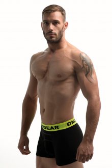 DMXGEAR pánské luxusní černé boxerky Anatomically Fit Boxer se žlutou gumou v pase