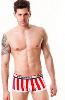 PINK HERO bílo-červené pruhované boxerky Clever