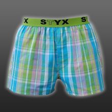 STYX UNDERWEAR bavlněné zeleno-růžovo-modré modré kostkované pánské trenýrky Sport B431