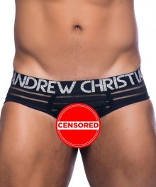 ANDREW CHRISTIAN slipy černé poloprůhledné Sheer Stripe Brief Almost Naked 90633