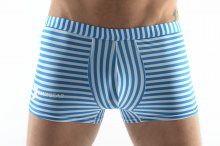 DMXGEAR pánské boxerkové plavky bílé s modrými pruhy Sun & Fun
