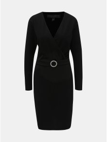 Černé pouzdrové šaty s překládaným výstřihem a páskem Dorothy Perkins Tall