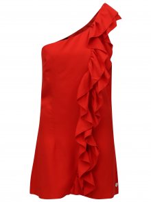 Červené šaty přes jedno rameno s volánem Fornarina Leila