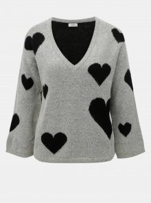 Černo-šedý vzorovaný svetr s véčkovým výstřihem Jacqueline de Yong Melange