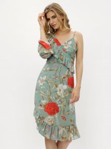 Zelené asymetrické květované šaty s volány MISSGUIDED