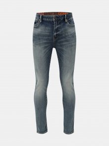 Modré pánské skinny džíny  s vyšisovaným efektem Superdry