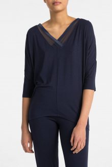 Calvin Klein tmavě modré tričko 3/4 Neck Top - XS