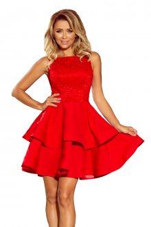Dámské společenské šaty bez rukávů s krajkou a dvojitou sukní červené - L