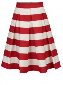Červeno-krémová pruhovaná kolová sukně MONLEMON Navy Red