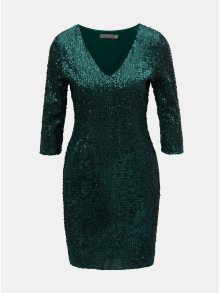 Tmavě zelené flitrované šaty s 3/4 rukávem Dorothy Perkins Petite