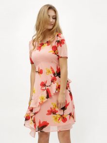Růžové květované šaty s volánem VERO MODA Katy