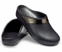 Crocs černé lesklé pantofle Sloane Hammered Met Clog Black - 34/35