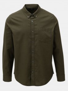 Tmavě zelená košile s náprsní kapsou a dlouhým rukávem Burton Menswear London