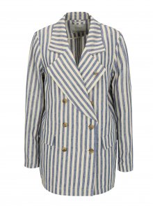 Modro-béžové pruhované lněné sako s broží ve stříbrné barvě Scotch & Soda