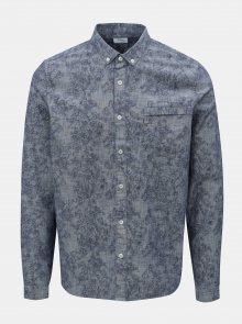 Modrá vzorovaná košile s náprsní kapsou Burton Menswear London