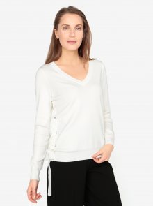 Krémový svetr s véčkovým výstřihem a šněrováním VERO MODA Babetta