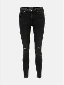 Tmavě šedé zkrácené skinny džíny s potrhaným efektem Miss Selfridge Lizzie