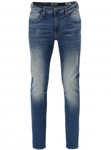 Modré skinny džíny s vyšisovaným a potrhaným efektem Blend