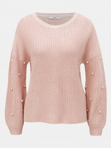 Růžový svetr s korálkovou aplikací na rukávech ONLY Mella